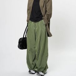 2Pcs New Shiny Nylon Pleated Casual Pants