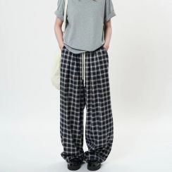 Slouchy Loose Color Crossing Plaid Wide Leg Pants