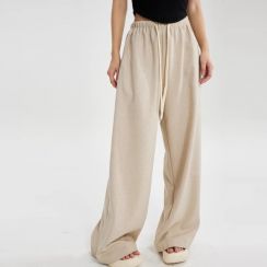 2Pcs Long Loose Fitting Ladies Wide Leg Pants With Back Pockets