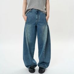 2Pcs Retro Street Curved Wide leg Jeans