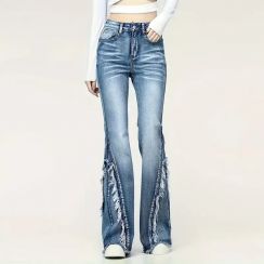 5Pcs Womens Raw Edge Patchwork Flared Pants