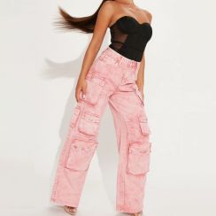 2Pcs Fashion Womens Pink Loose High Waist Jeans