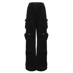 3Pcs Loose Fit Black Multi Pocket Work Pants