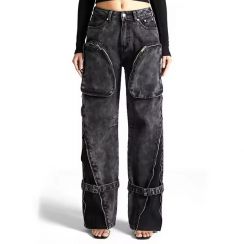 3Pcs Women Straight Leg Women Pants With Multi Pockets Trouser